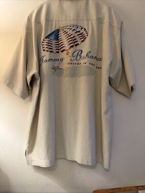 Tommy Bahama Beige Short-Sleeve Shirt with Patriotic Umbrella Graphic